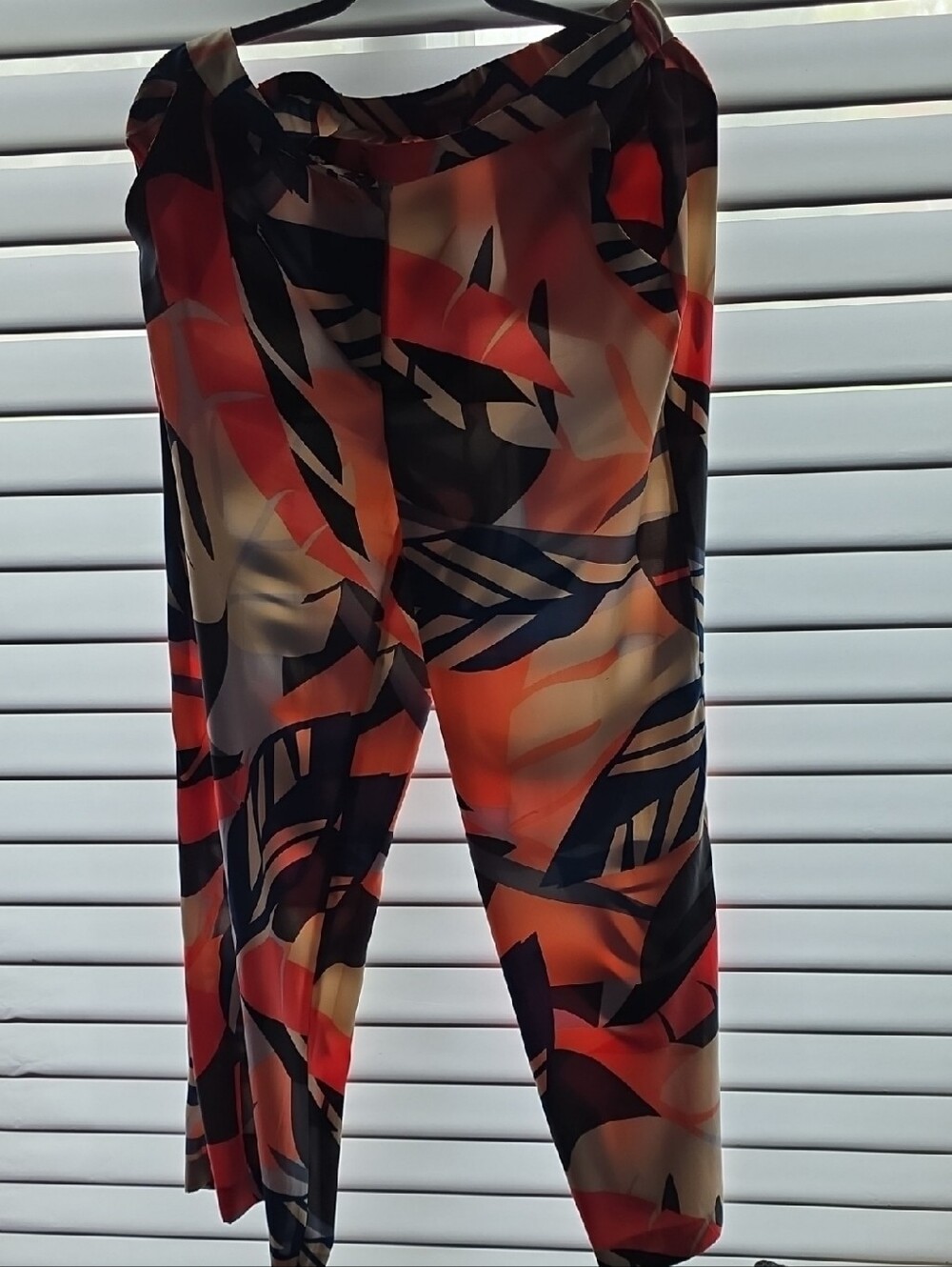 Vince Camuto Orange Navy Cream Abstract Wide-Leg Pants